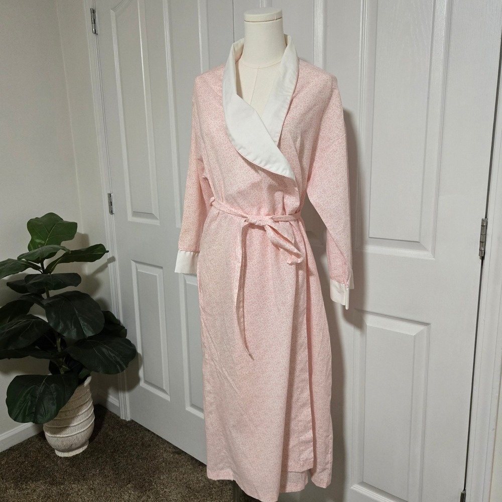 Maryanns Boutique Robe Womens Small Pink Floral Vintage Shawl Collar Wrap USA